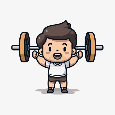 Ilustración de Fitness boy con barra de dibujos animados doodle vector ilustración diseño gráfico - Imagen libre de derechos
