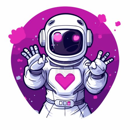 Téléchargez les illustrations : Un astronaute avec le cœur à la main. Illustration vectorielle. Cartoon style. - en licence libre de droit