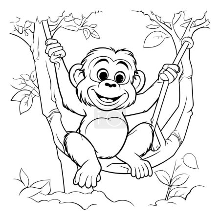 Téléchargez les illustrations : Singe assis sur un arbre. Illustration vectorielle pour livre à colorier. - en licence libre de droit