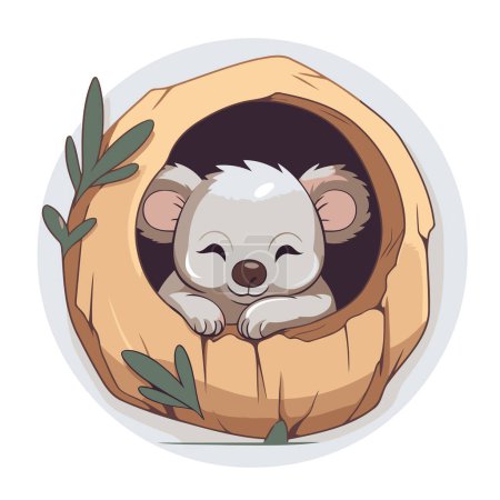 Téléchargez les illustrations : Mignon koala dormant dans le creux d'une citrouille. Illustration vectorielle. - en licence libre de droit