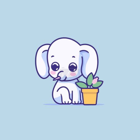 Illustration for Cute elephant with a flower in a pot. Vector illustration. - Royalty Free Image