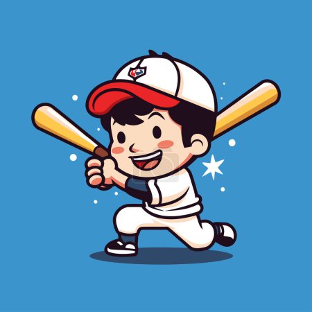 Illustration for Baseball Player Boy Cartoon Mascot Character Vector Illustration Design - Royalty Free Image