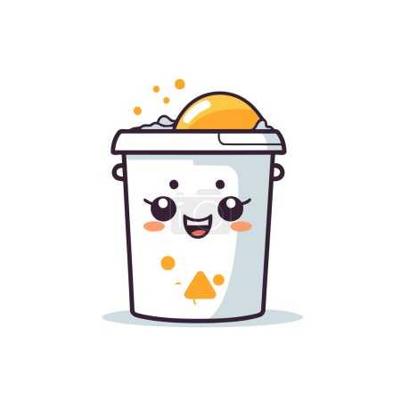 Illustration for Cute trash can cartoon icon. Vector illustration. Flat design. - Royalty Free Image