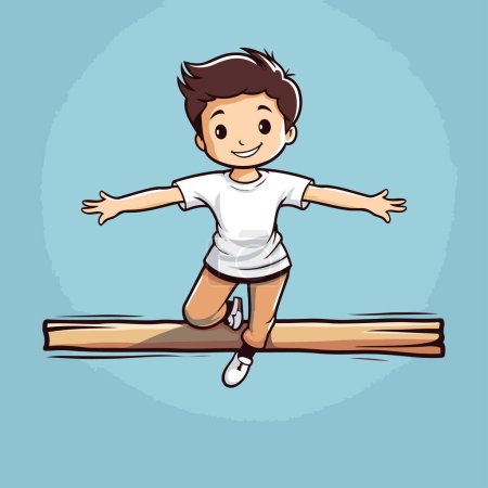 Illustration for Boy jumping over a wooden board. Vector illustration in cartoon style. - Royalty Free Image