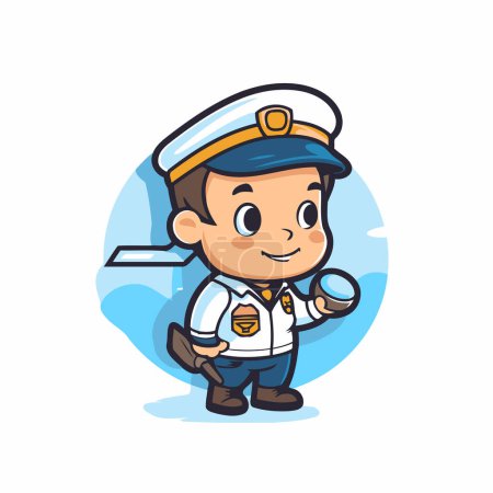 Illustration for Cute Little Boy Sailor Cartoon Mascot Character Vector Illustration - Royalty Free Image