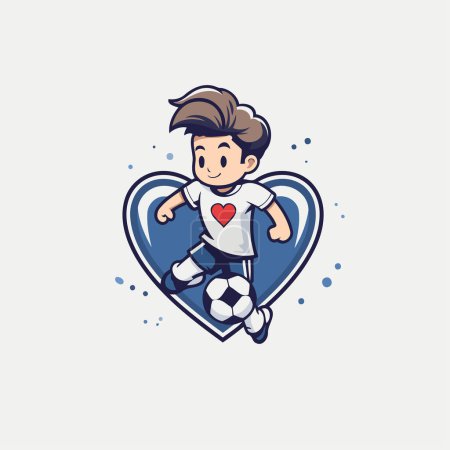 Téléchargez les photos : Illustration vectorielle d'un footballeur dans un badge en forme de cœur. - en image libre de droit