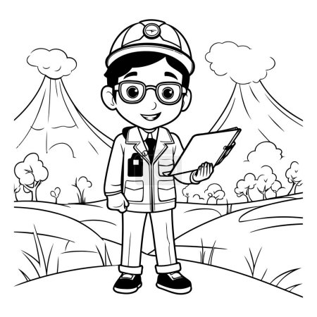 Ilustración de Diseño de dibujos animados chico bombero. Emergencia salvamento departamento peligro ayuda seguridad y ayuda tema Vector ilustración - Imagen libre de derechos