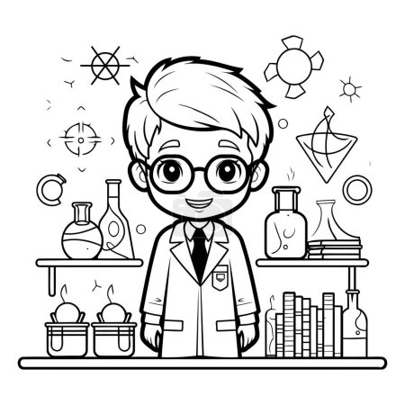 Illustration for Scientist boy in lab coat and eyeglasses. Vector illustration. - Royalty Free Image