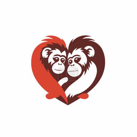 Illustration for Couple of monkeys in the form of a heart. Vector illustration. - Royalty Free Image