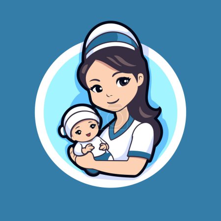 Illustration for Mother holding her newborn baby in her arms. Vector illustration in cartoon style. - Royalty Free Image