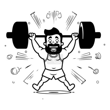 Ilustración de Hombre gordo levantando pesas en el gimnasio. Dibujos animados vector ilustración. - Imagen libre de derechos