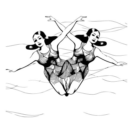 Ilustración de Dos chicas gimnastas en blanco y negro. Ilustración vectorial para diseño. - Imagen libre de derechos