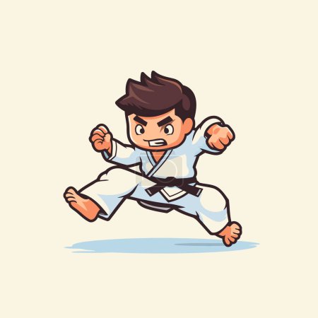 Téléchargez les illustrations : Taekwondo personnage de dessin animé. Illustration vectorielle d'un karaté. - en licence libre de droit