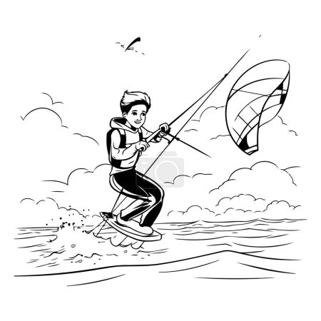 Illustration for Kiteboarder on the sea. sketch vector graphics monochrome - Royalty Free Image
