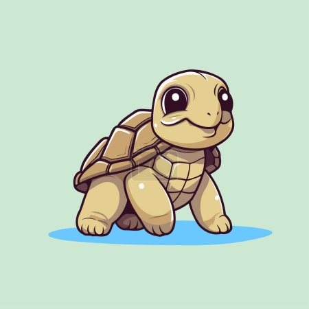 Cute cartoon turtle. Vector illustration. Isolated on green background.