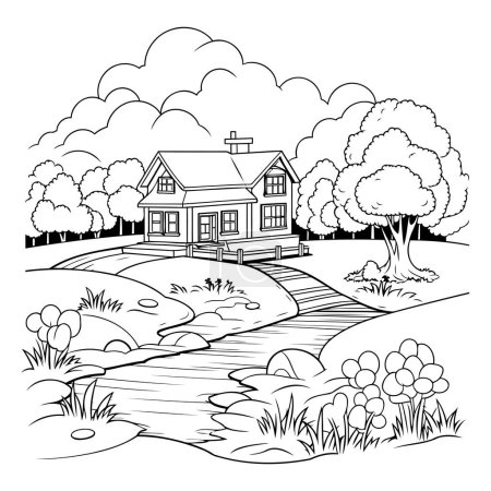 Ilustración de Diseño de casa de campo. Mascota pétalo naturaleza planta y temporada tema Vector ilustración - Imagen libre de derechos