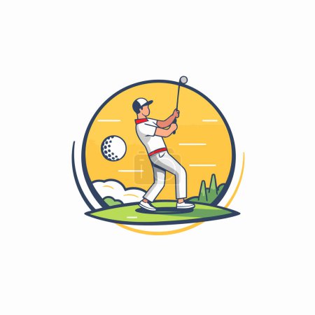 Téléchargez les illustrations : Modèle de logo club de golf. Illustration vectorielle d'un golfeur jouant au golf - en licence libre de droit