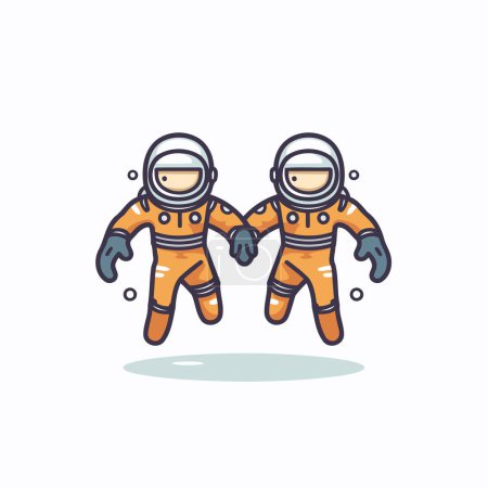 Téléchargez les illustrations : Astronaute et astronaute en combinaison spatiale. Illustration vectorielle plate. - en licence libre de droit