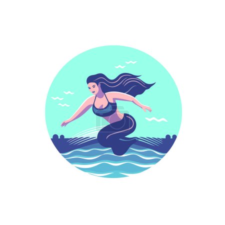 Téléchargez les illustrations : Femme nageant dans la mer. Illustration vectorielle dans un style plat. - en licence libre de droit