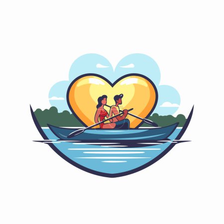 Ilustración de Pareja en un barco en forma de corazón. Ilustración vectorial. - Imagen libre de derechos