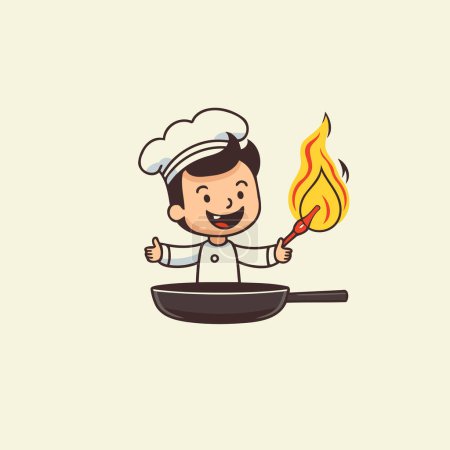 Ilustración de Chef con fuego dibujos animados tema vector arte ilustración eps10 gráfico - Imagen libre de derechos