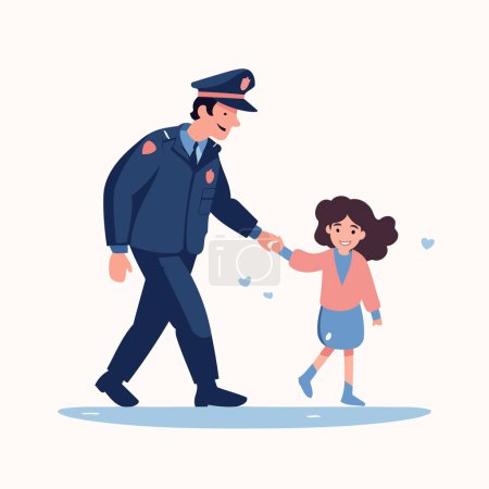 Téléchargez les illustrations : Un policier et une petite fille. Un policier et un enfant. Illustration vectorielle - en licence libre de droit