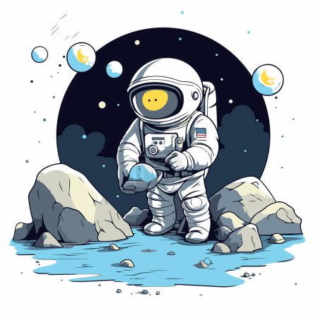 Illustration for Astronaut on the background of the moon. Vector illustration. - Royalty Free Image