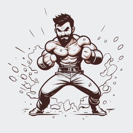 Illustration for Vector illustration of a strong muscular man with a beard and mustache in the form of a splash. - Royalty Free Image