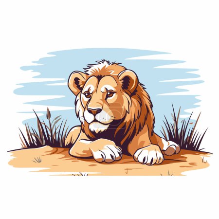 Illustration for Lion lying on the sand. Vector illustration of a wild animal. - Royalty Free Image
