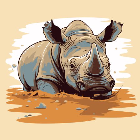 Illustration for Vector illustration of a rhinoceros in a mud hole. - Royalty Free Image