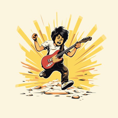 Ilustración de Guitarrista. Ilustración vectorial de un hombre tocando la guitarra. - Imagen libre de derechos