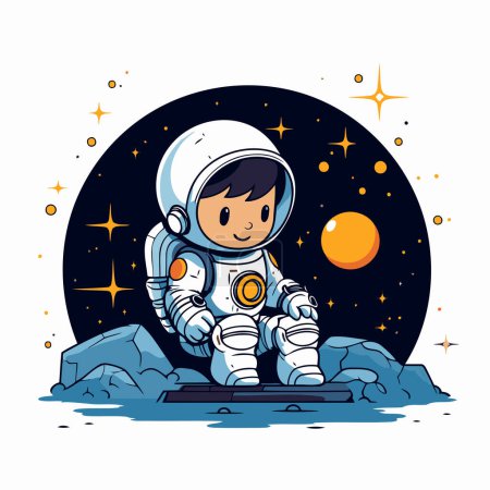 Ilustración de Astronauta en la luna. Ilustración vectorial en estilo de dibujos animados. - Imagen libre de derechos