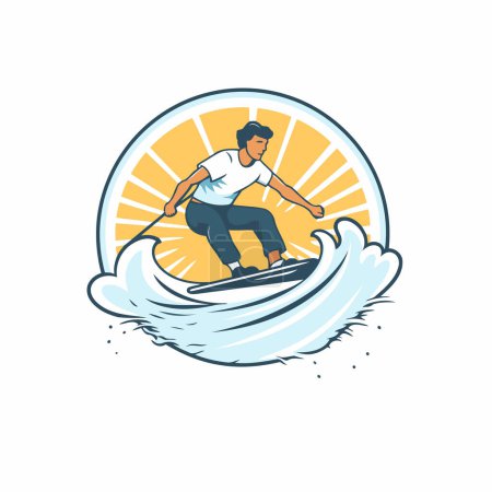 Illustration for Vector illustration of a man surfing on a surfboard in the sun. - Royalty Free Image