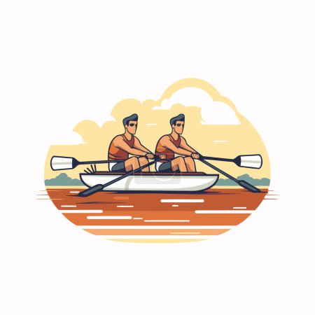 Illustration for Two men rowing on the river. Flat style vector illustration. - Royalty Free Image