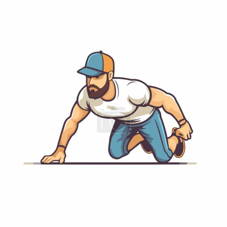 Ilustración de Jugador de béisbol. Ilustración vectorial de un hombre con gorra de béisbol corriendo. - Imagen libre de derechos