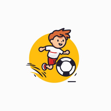 Illustration for Kid playing soccer. Flat style vector illustration on white background. Isolated. - Royalty Free Image