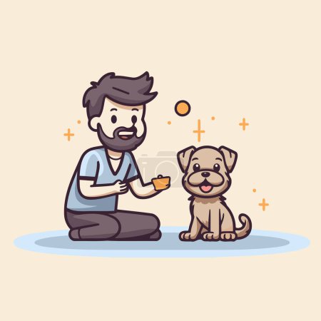 Ilustración de Un hombre jugando con un perro. Ilustración vectorial en un estilo plano de dibujos animados. - Imagen libre de derechos