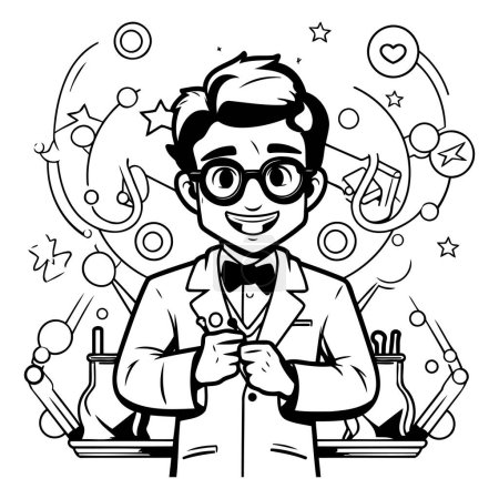 Illustration for Black and White Cartoon Illustration of a Teacher or Professor Character for Coloring Book - Royalty Free Image