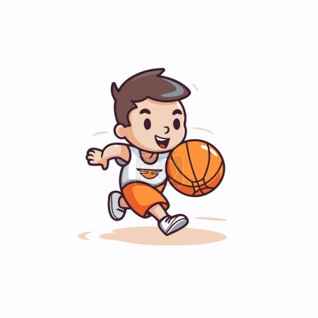 Illustration for Boy playing basketball cartoon character vector illustration. Sport and activity theme. - Royalty Free Image