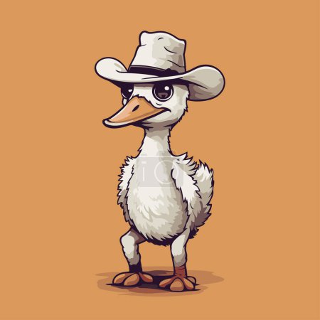 Téléchargez les illustrations : Illustration d'un canard portant un chapeau de cow-boy sur fond orange - en licence libre de droit