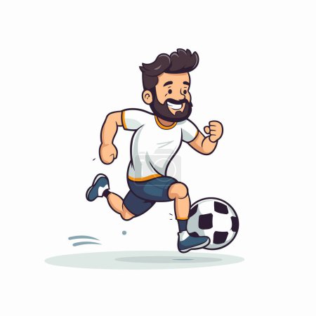 Téléchargez les illustrations : Joueur de football dessin animé en cours d'exécution avec ballon isolé sur fond blanc. Illustration vectorielle. - en licence libre de droit