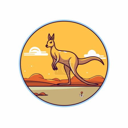Illustration for Kangaroo icon. Vector illustration of kangaroo on the sunset background. - Royalty Free Image