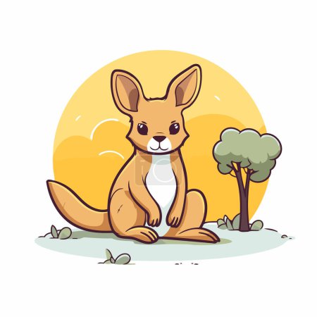 Illustration for Cute kangaroo sitting on the grass. Cartoon vector illustration. - Royalty Free Image