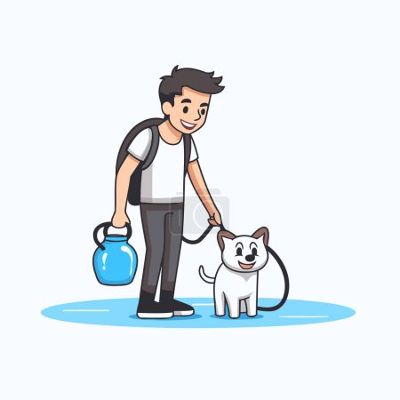 Illustration for Man with dog and bottle of water. Flat style vector illustration. - Royalty Free Image