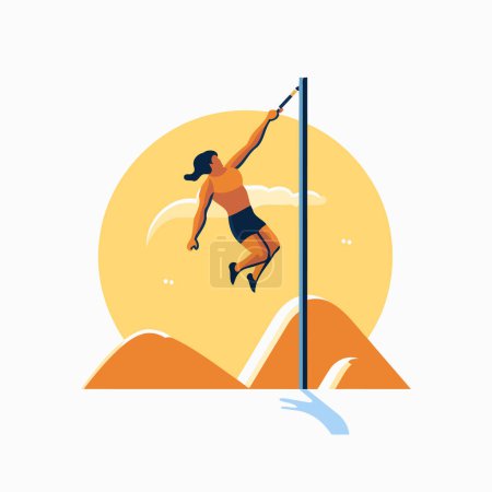 Illustration for Athletic woman on pylon. Flat vector illustration. - Royalty Free Image