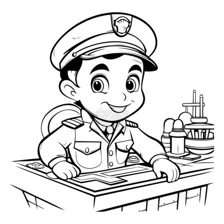 Téléchargez les illustrations : Illustration de bande dessinée en noir et blanc d'un policier ou d'un policier pour un livre à colorier - en licence libre de droit
