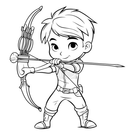 Ilustración de Lindo chico con arco y flecha. Ilustración vectorial para colorear libro. - Imagen libre de derechos
