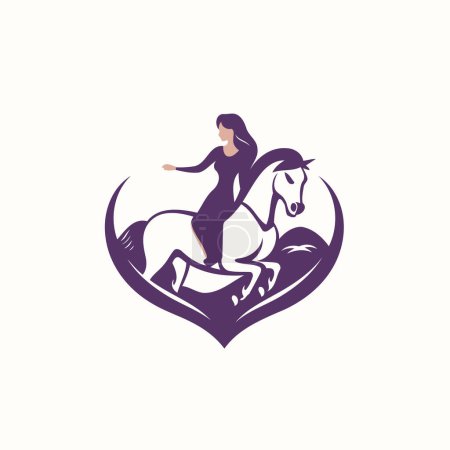 Téléchargez les illustrations : Illustration vectorielle d'une fille chevauchant un cheval en forme de coeur. - en licence libre de droit