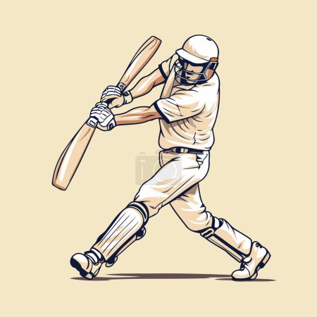 Illustration for Cricket player with bat. Vector illustration in sketch style. - Royalty Free Image