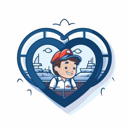 Illustration for Vector illustration of a boy in a cap. in the form of a heart. - Royalty Free Image